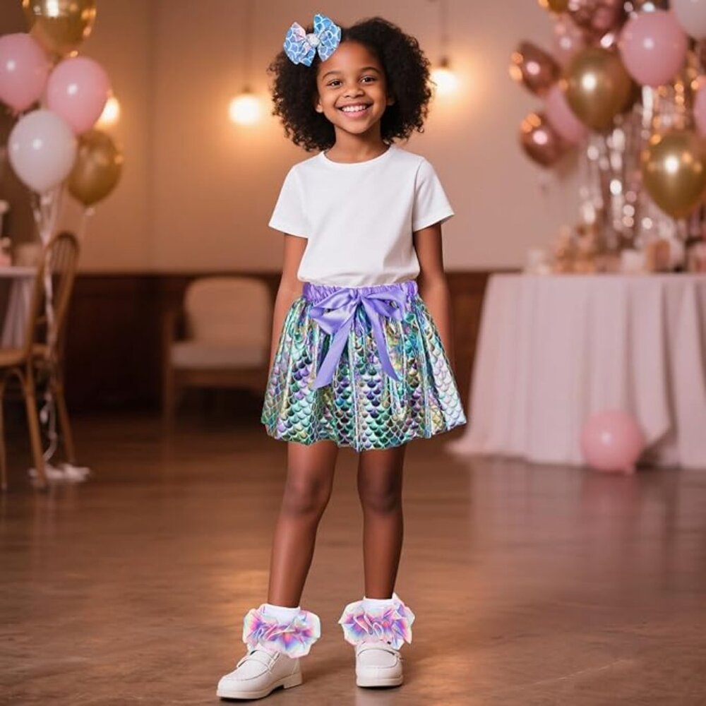 Layered Tulle Rainbow Ballet Dance Holographic Tutu Skirt 3 Pcs Age 4-6 Sz M
